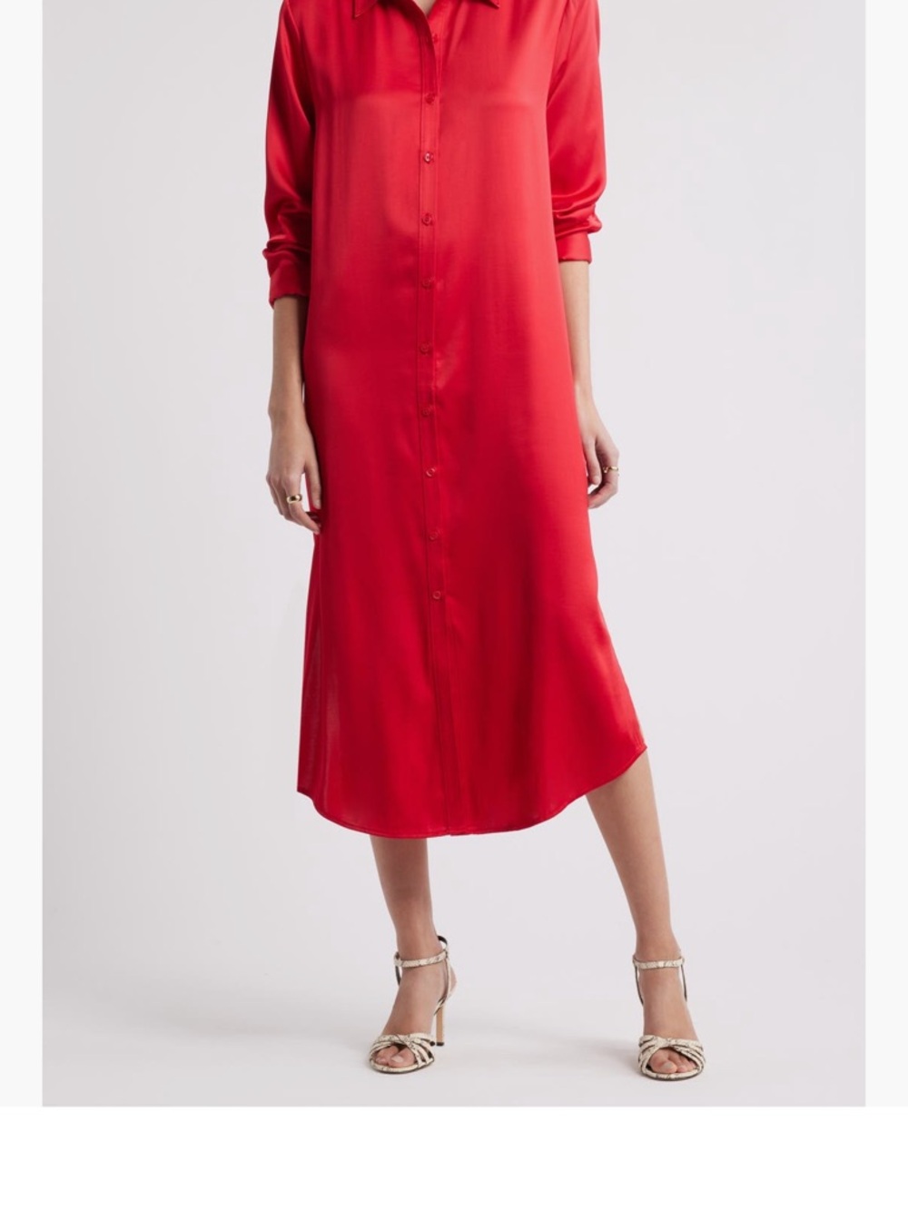 Long Sleeve Satin Midi Shirt Dress